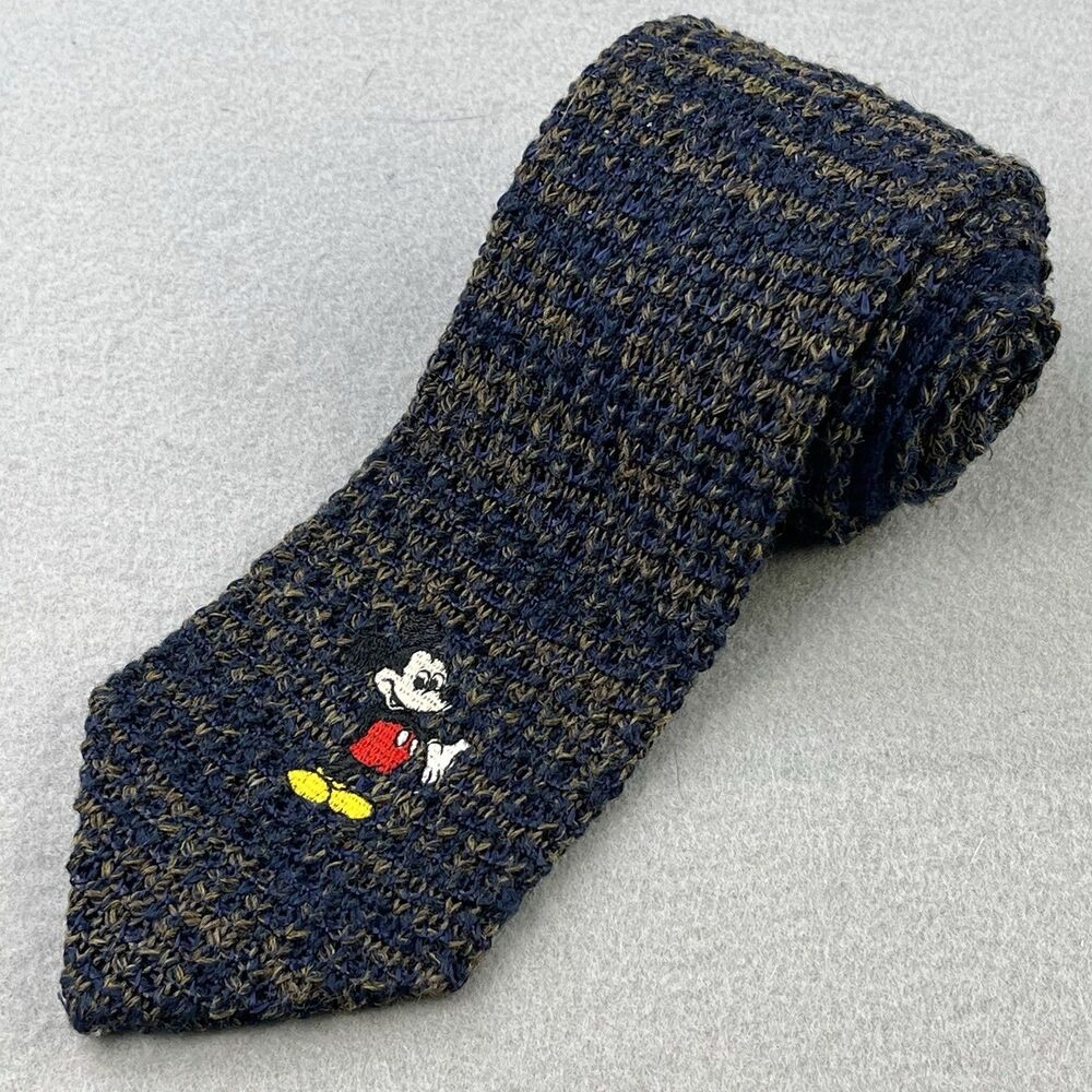 Vintage 90s Disney Knit Tie Necktie Mickey Mouse Wool Blend Textured USA